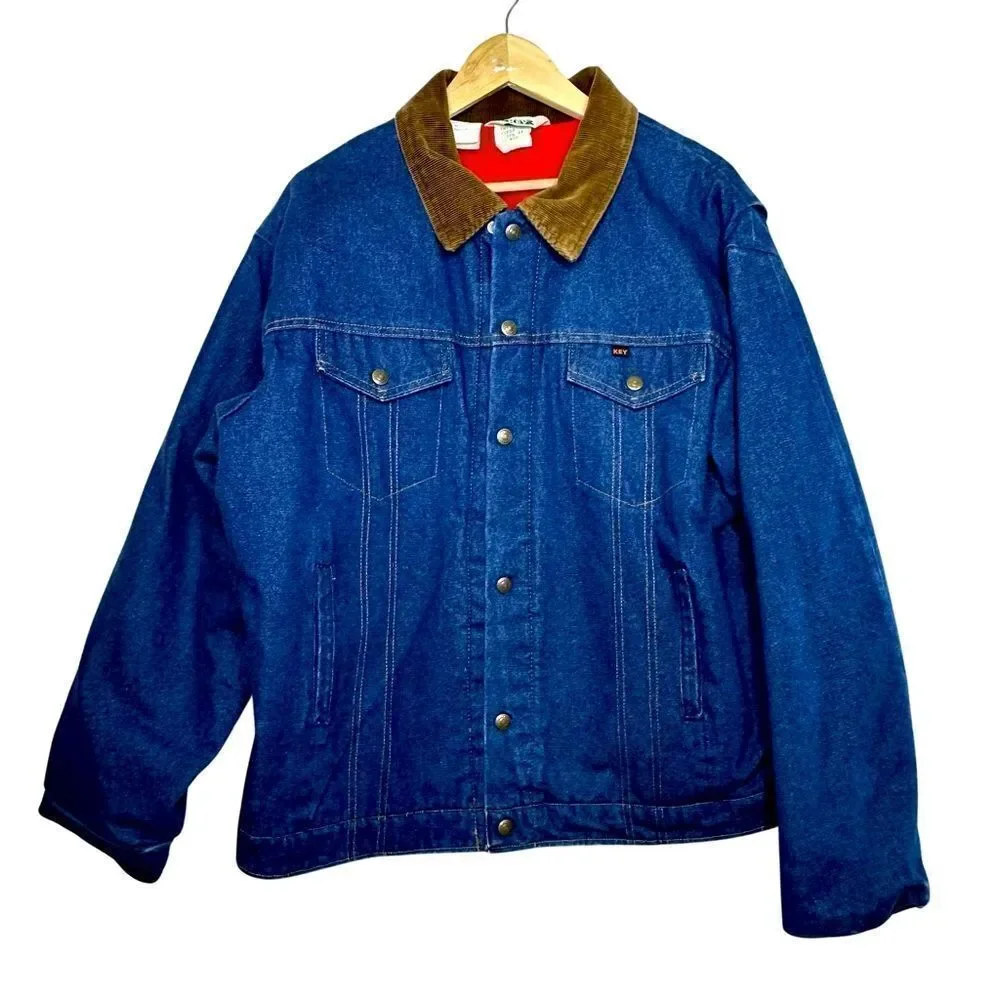 KEY Vintage Denim Quilted Trucker Coat Size 50 Big 2 XL